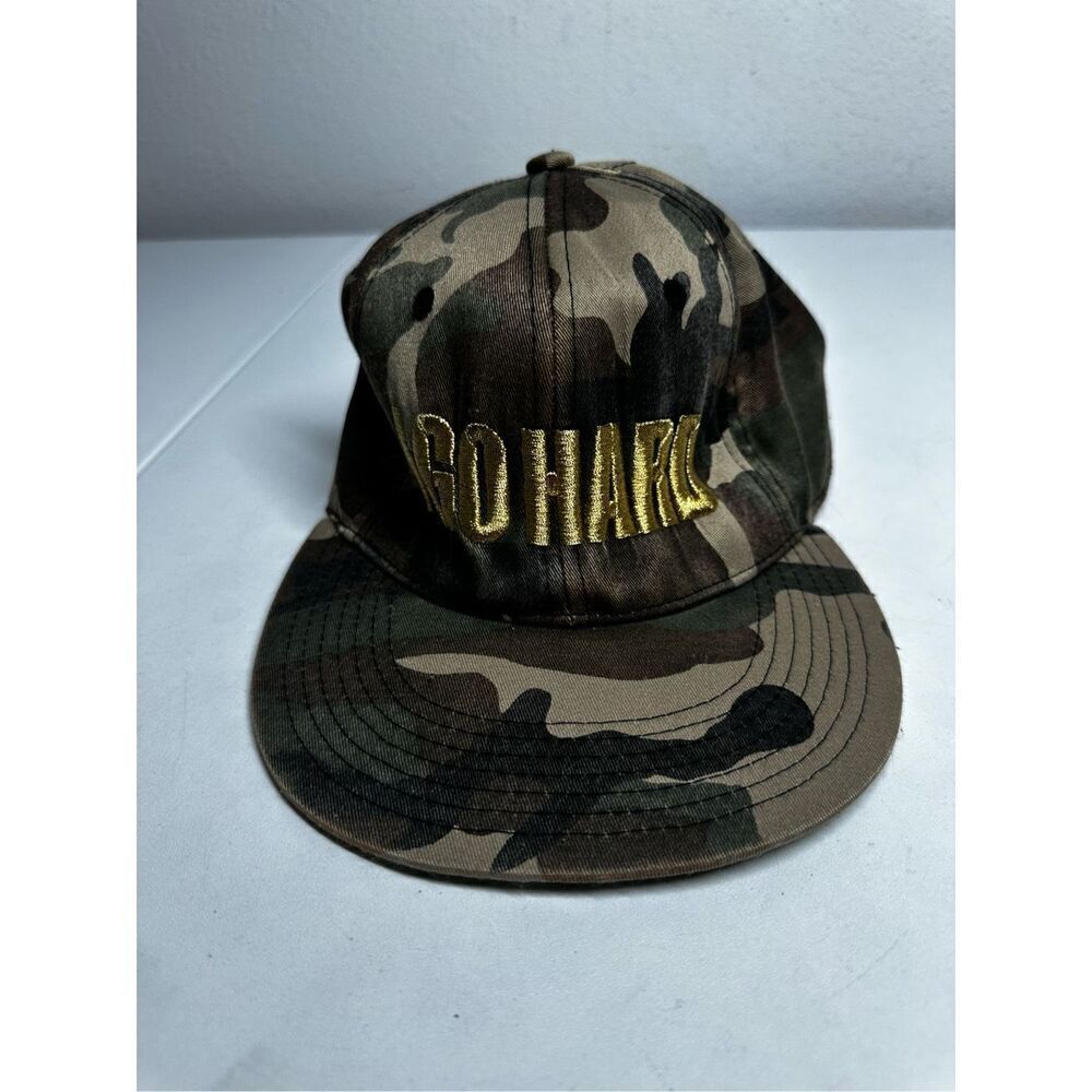 Men’s Camo I GO HARD Baseball Hat Cap Adjustable Gold Embroidered Snapback